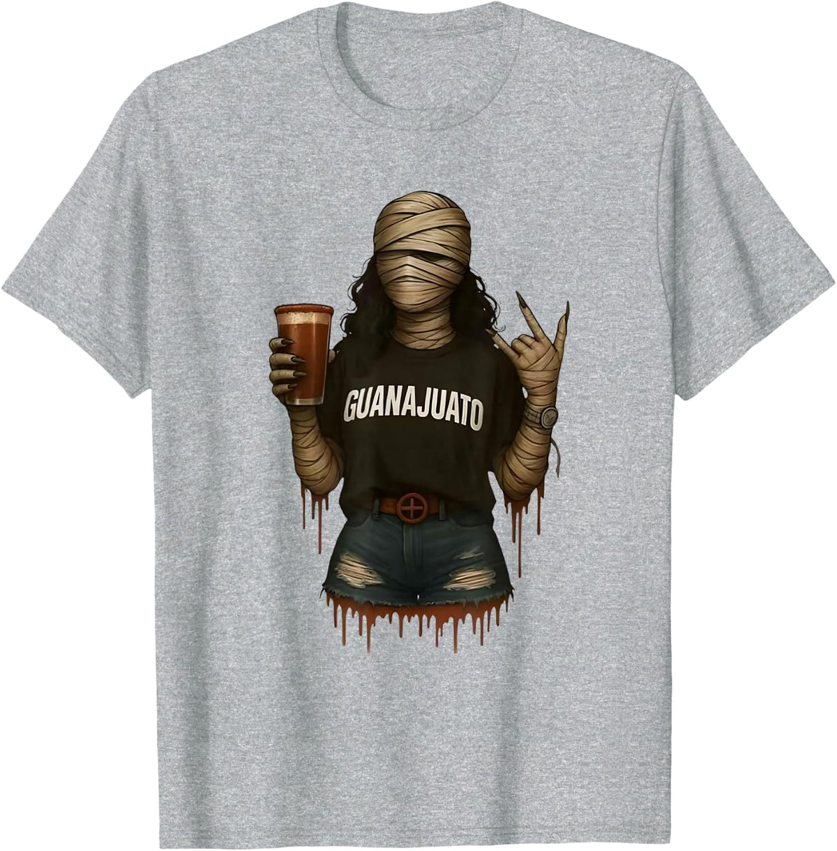 Guanajuato Mummy Girl Aesthetic Halloween Mexico Vibes T-Shirt - Heather Grey