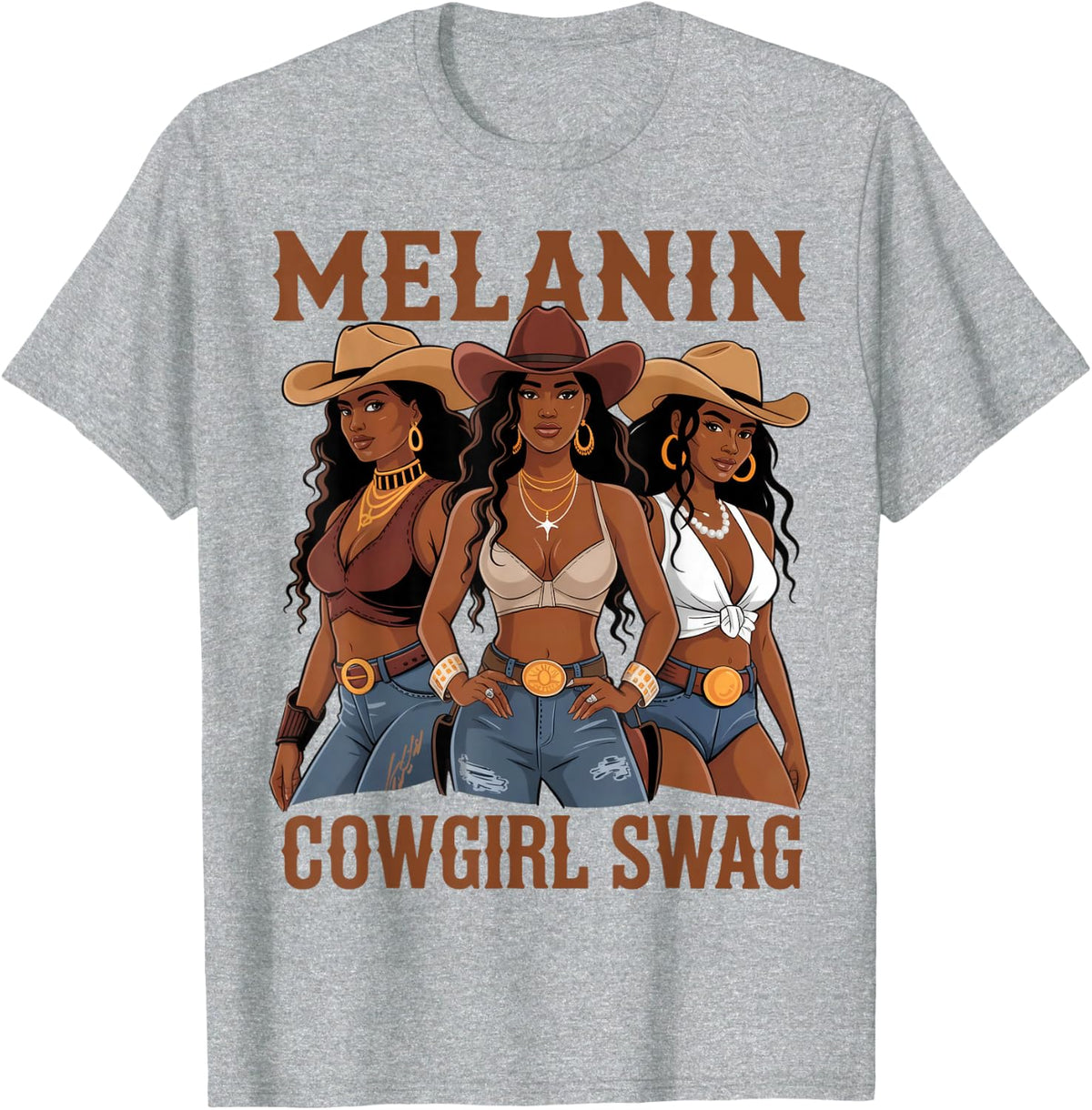 Black African Melanin Cowgirl Swag Western Country Texas T-Shirt - Heather Grey