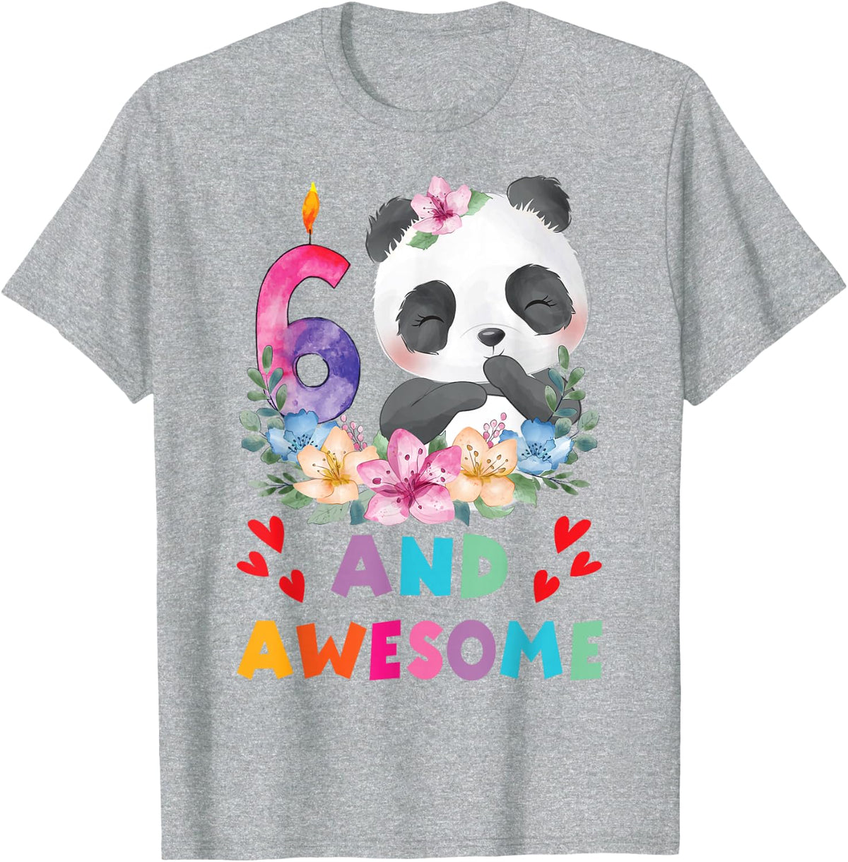 6 Years Old 6th Birthday Panda Unicorn Girl Party Gift T-Shirt - Heather Grey