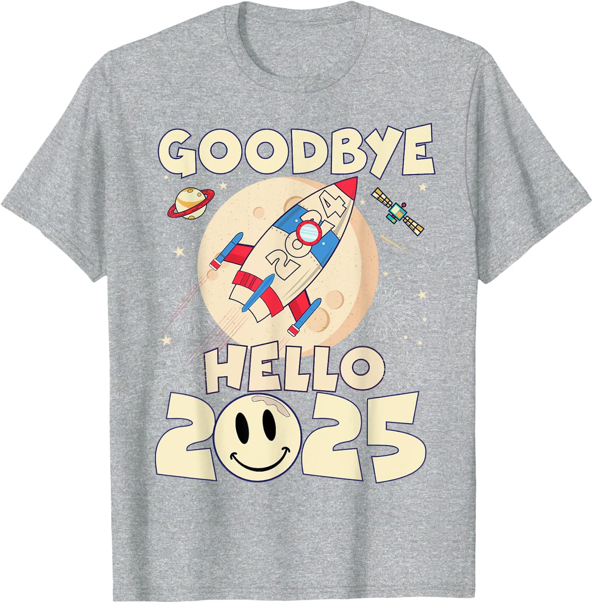 Family Pajamas Goodbye 2024 Hello 2025 Fly Happy New Year T-Shirt - Heather Grey