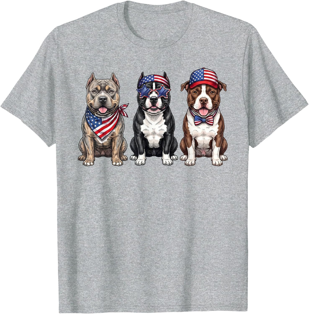 American Bully 4th of July US American Flag Dog Patriotic T-Shirt - Heather Grey