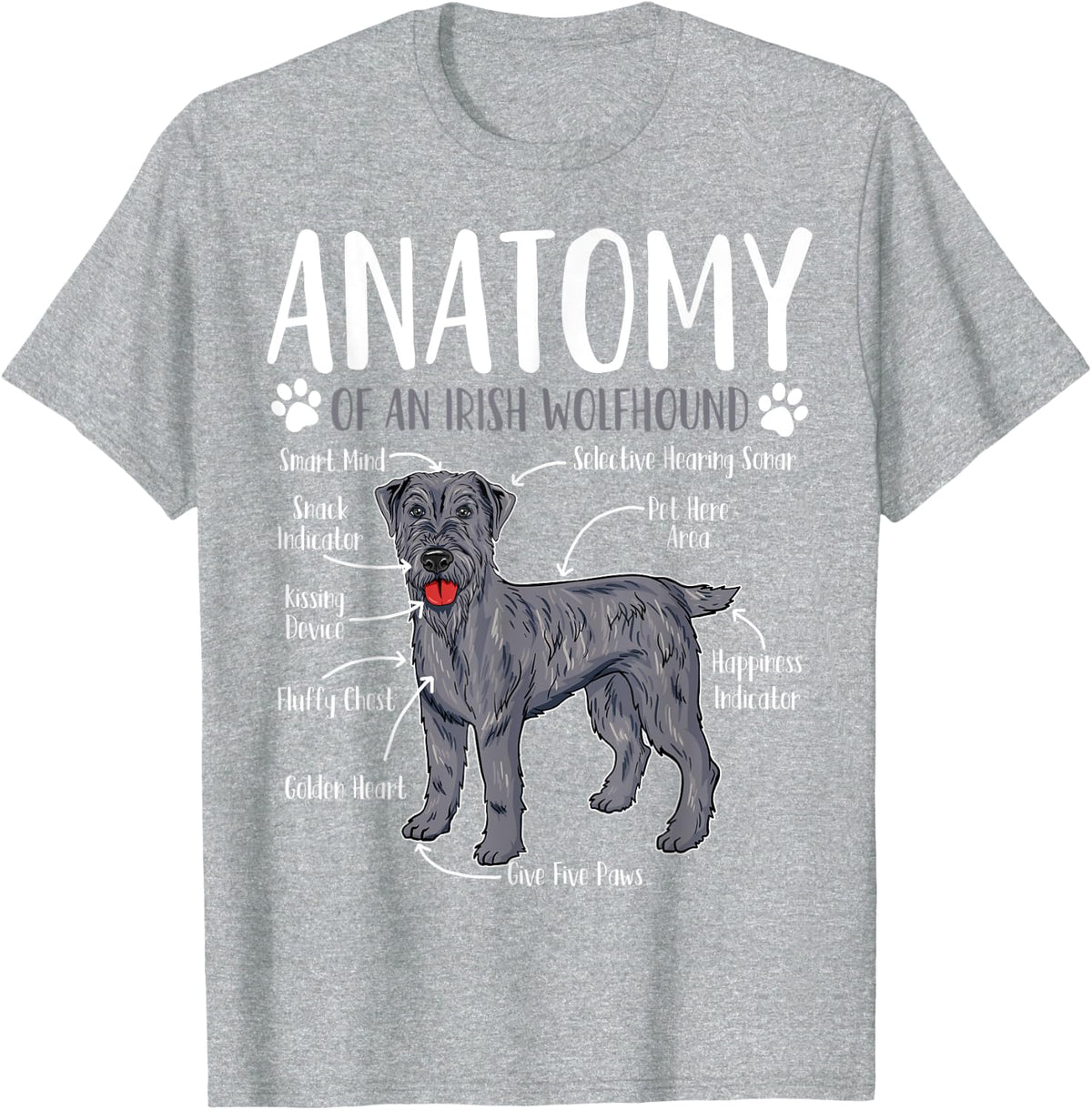 Irish Wolfhound Dog Anatomy T-Shirt - Heather Grey