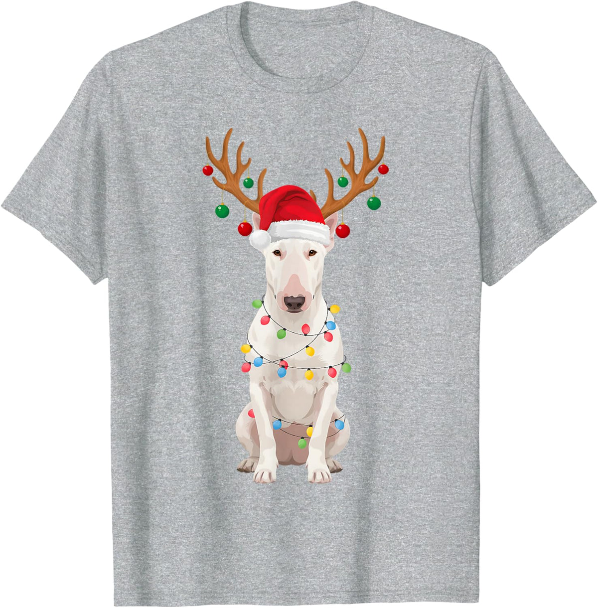 Bull Terrier Reindeer Antlers Santa Hat Dog Mom Dad T-Shirt - Heather Grey