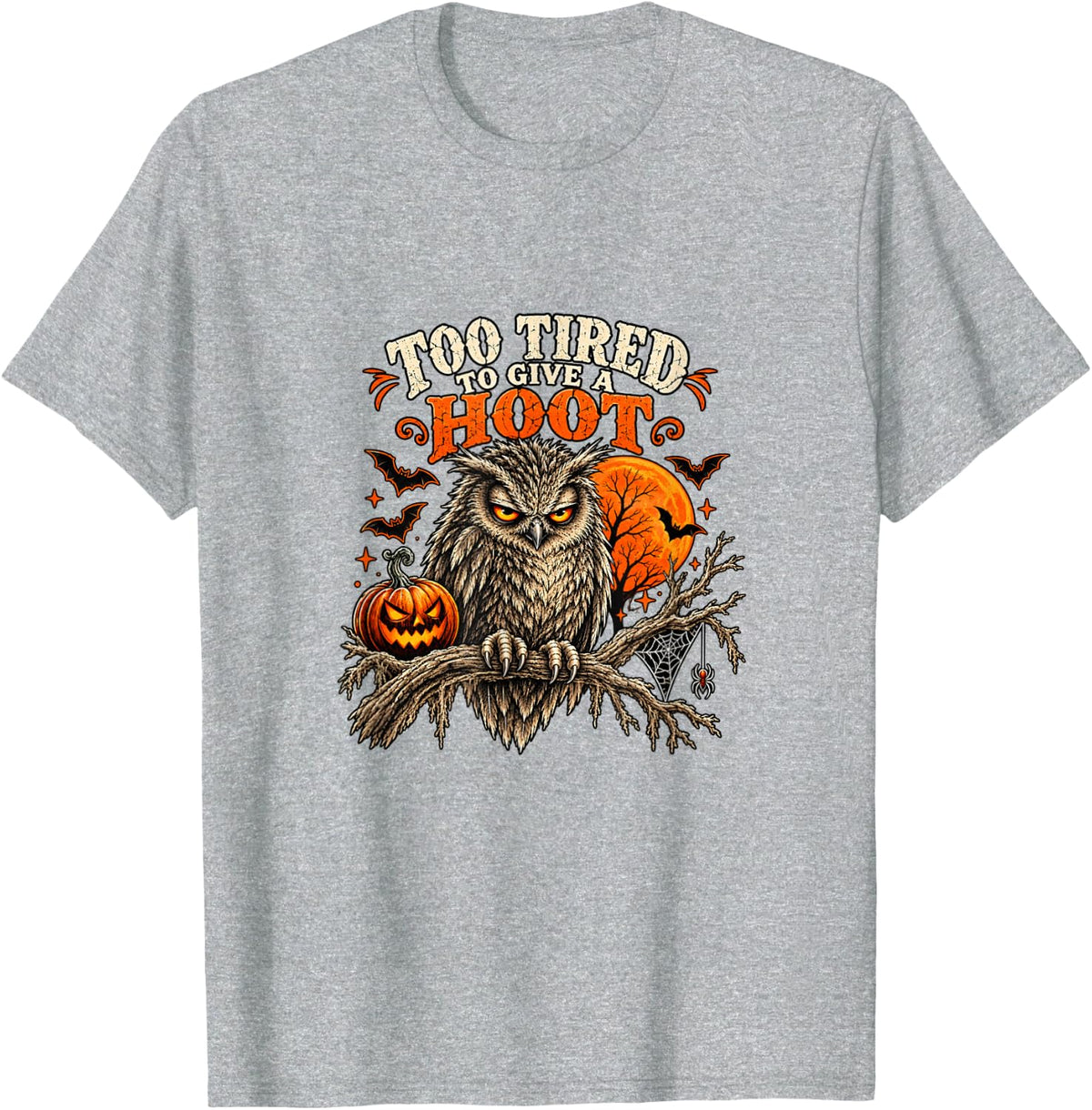 Tired Halloween Owl Pumpkin Spooky Night T-Shirt - Heather Grey