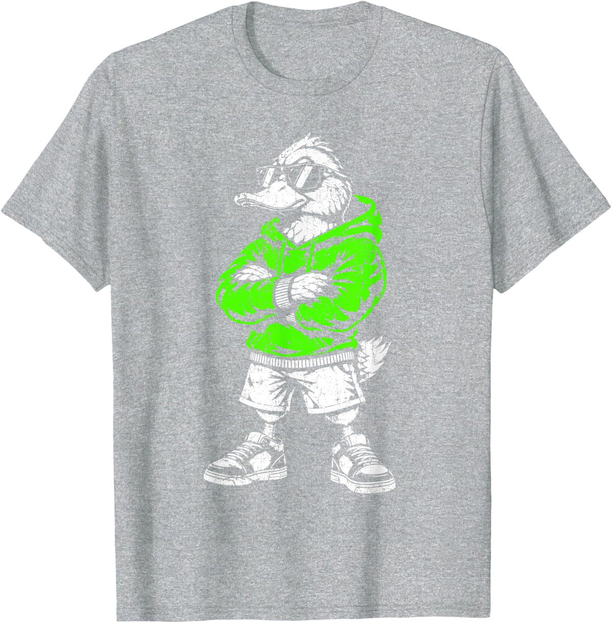Funny Retro Duck with Sunglasses Cool for Men Boy Teen Kids T-Shirt - Heather Grey