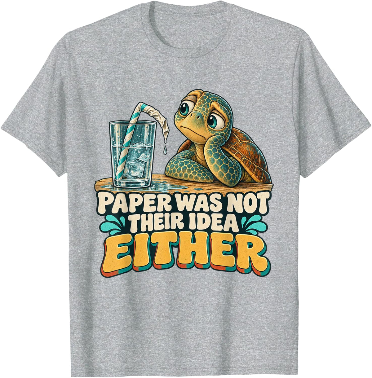 Paper was Not Their Idea Either Sea Turtle Graphic T-Shirt - Heather Grey