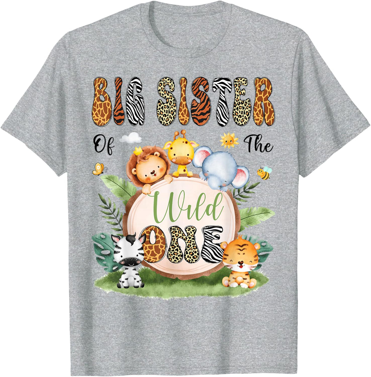 Big Sister Of The Wild One Safari Jungle 1St Birthday Boy T-Shirt - Heather Grey