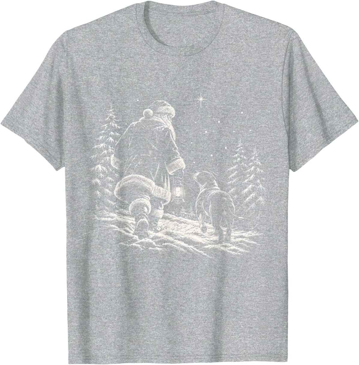 American Pit Bull Terrier Christmas Dog Walking with Santa T-Shirt - Heather Grey
