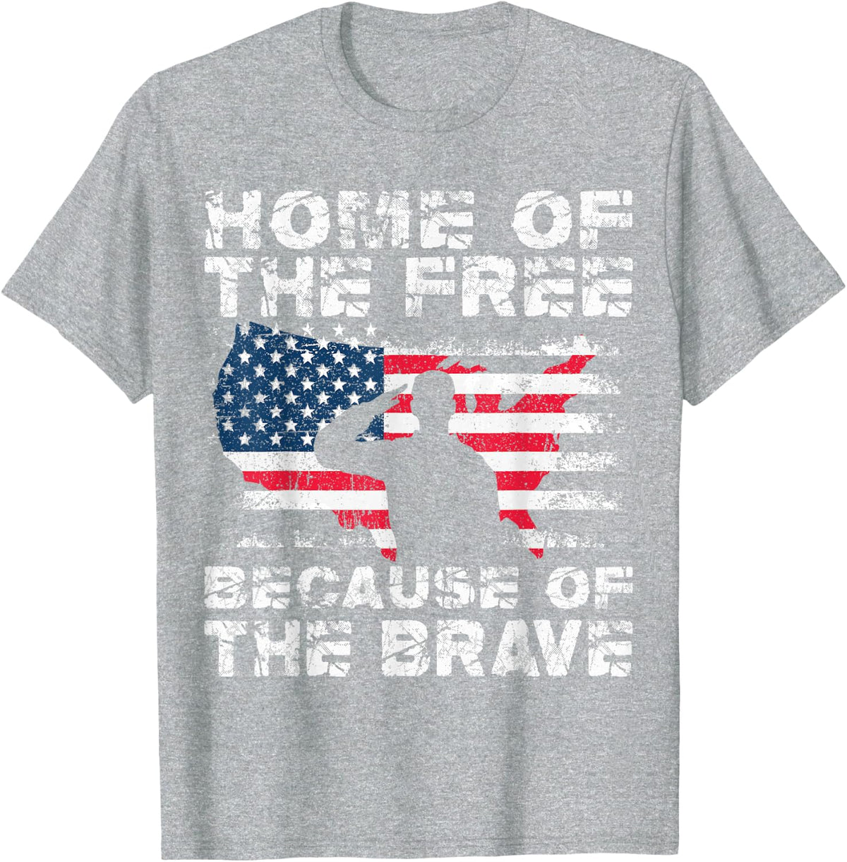 Home of The Free Because of The Brave Vintage Military T-Shirt - Heather Grey