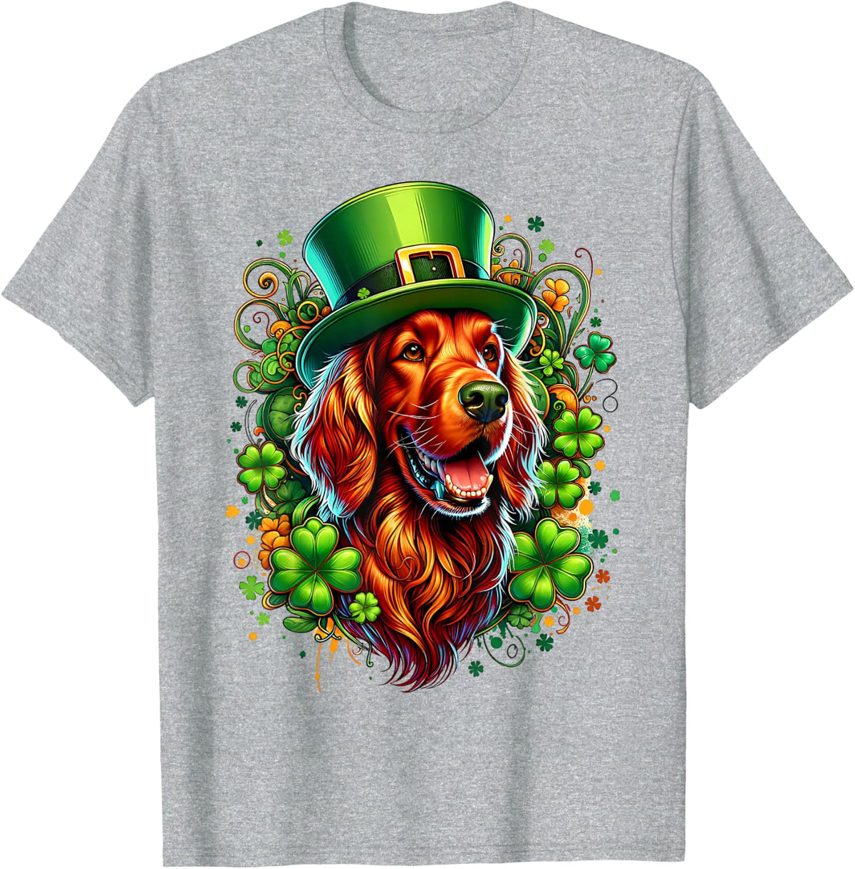 Irish Setter Dog St Patricks Day Artwork T-Shirt - Heather Grey