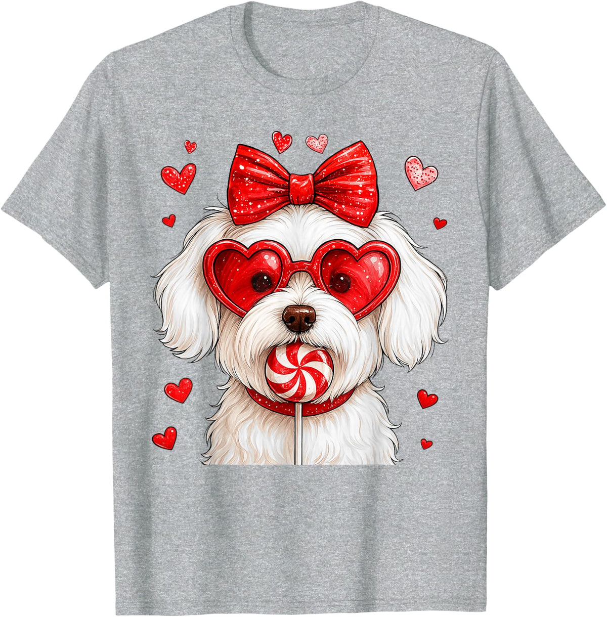 Cute Maltese Valentine Heart Candy Valentines Day Girls Kids T-Shirt - Heather Grey