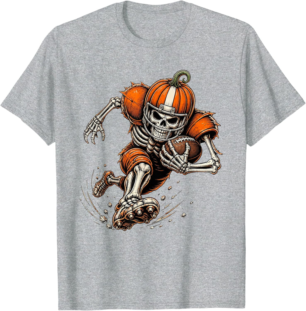 Halloween Boy Pumpkin Skeleton Playing Football T-Shirt - Heather Grey