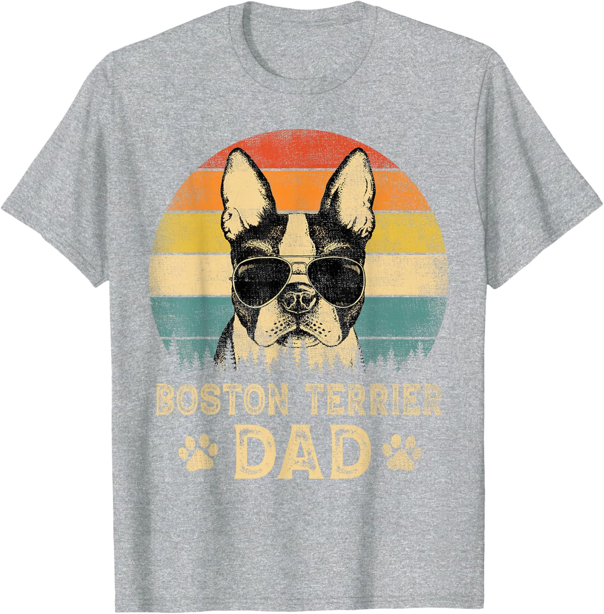 Vintage Boston Terrier Dad Dog Lovers Father's Day Tee T-Shirt - Heather Grey
