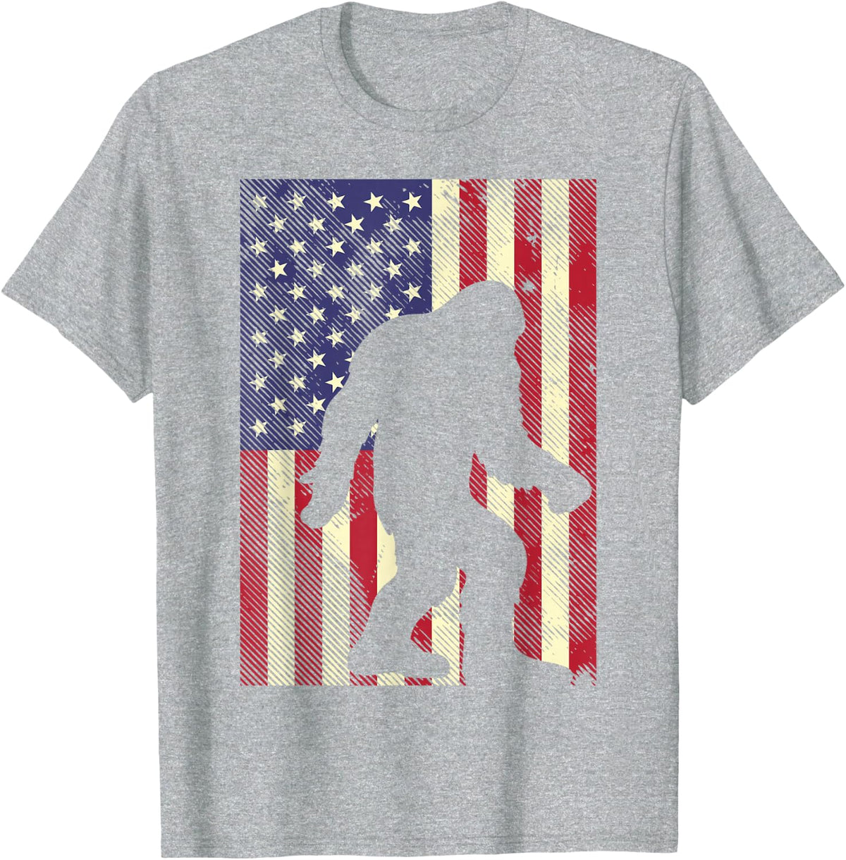 Bigfoot American US Flag Memorial Day Sasquatch Patriotic T-Shirt - Heather Grey