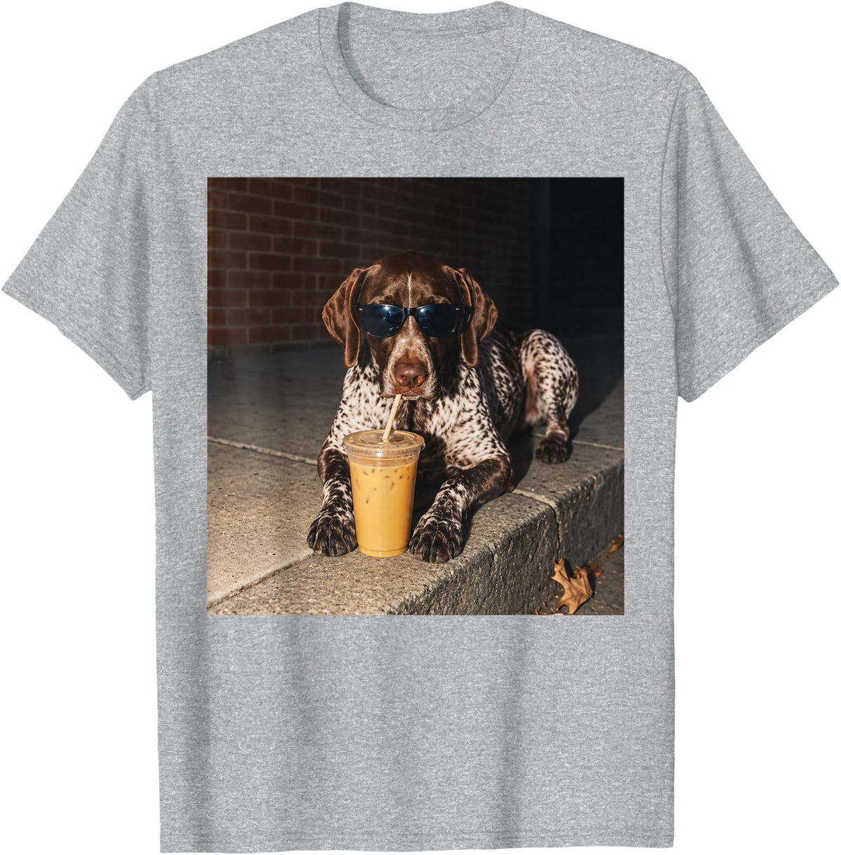 German Shorthaired Pointer Dog Sunglasses Iced Coffee Design T-Shirt - Heather Grey