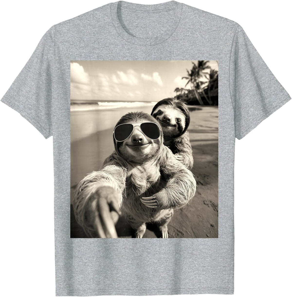 Cool Selfie Beach Sunglasses Sloth Vacation Summer Tees T-Shirts for Men Women Kids - Heather Grey
