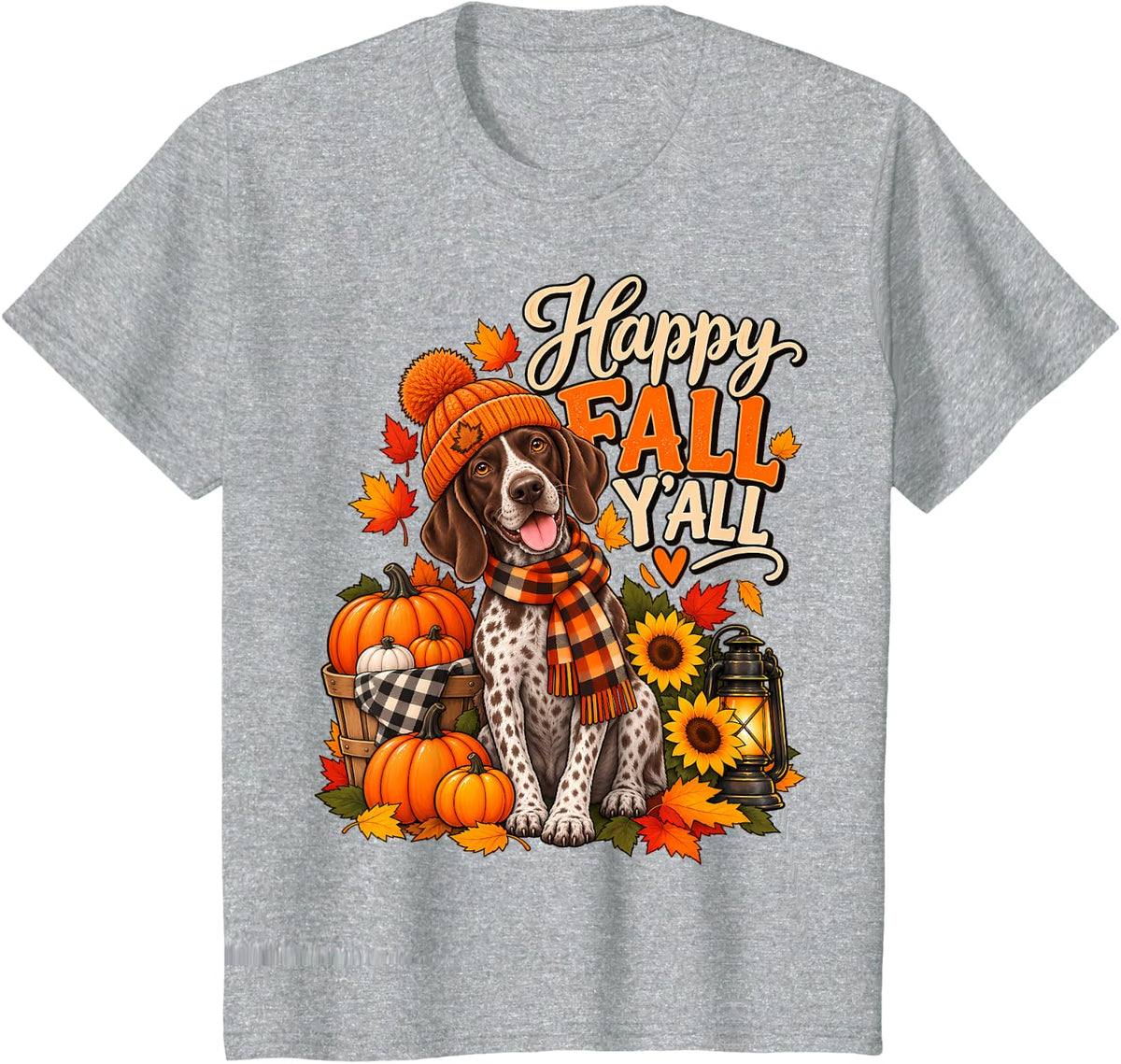 Happy Fall Y'all German Shorthaired Pointer Dog Scarf Autumn T-Shirt - Heather Grey
