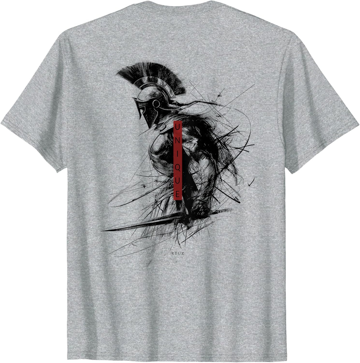Back Print Spartan Helmet Warrior Y2K Streetwear Women Men T-Shirt - Heather Grey